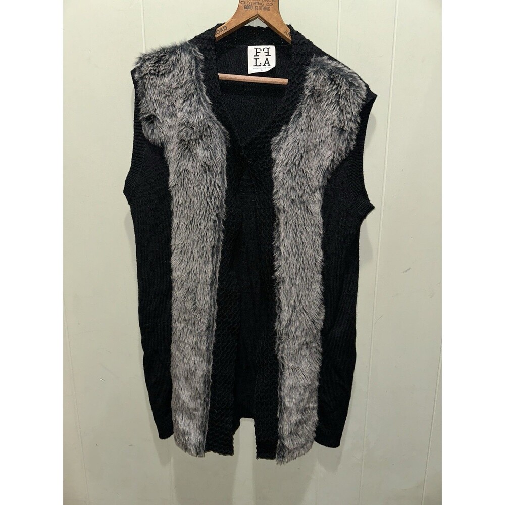 PPLA Clothing Black Faux Fur Lined Open Front Vest Women's Size L - Preowned